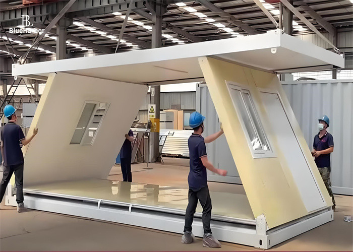 Container dobrável em forma de Z com quatro janelas e uma porta, fácil de instalar